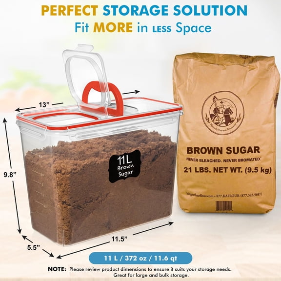 2 PC (11L | 372 oz) Flour Sugar Storage Containers with Spout Lid & Easy Carry Handle - BPA Free Extra Large Airtight Food Storage Containers with Lids - Rice Canisters Sets for Kitchen & Pantry