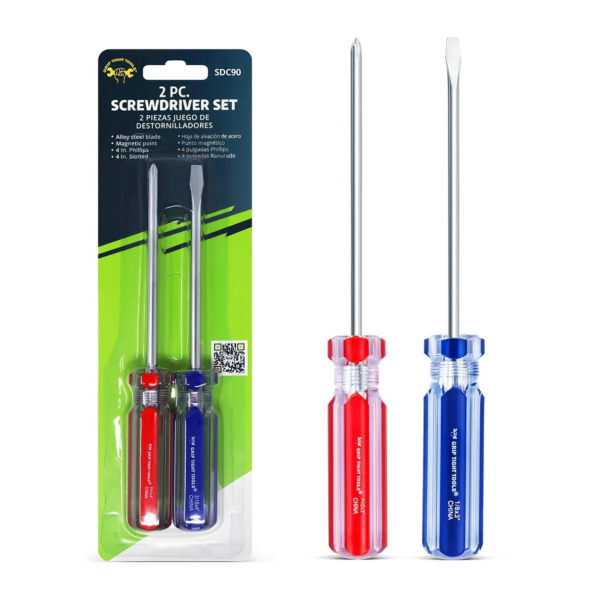 2 PC. 4" Screwdriver Set - Phillips #1 & 3/16" Slotted