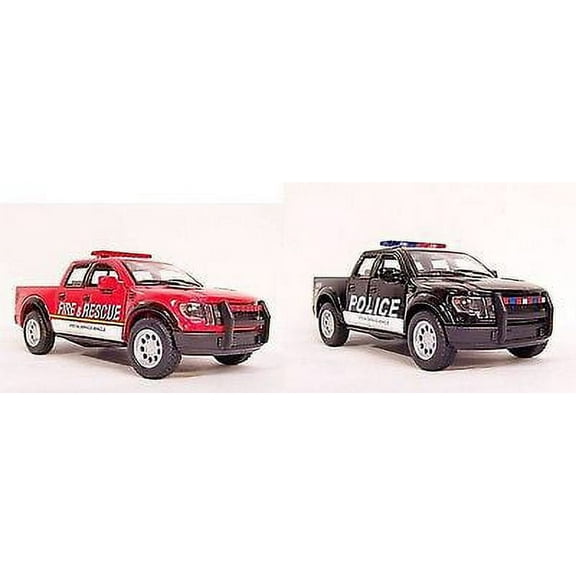 2 PC 5" Kinsmart 2013 Ford F-150 SVT Raptor SuperCrew Police/Fire Dicast 1:46