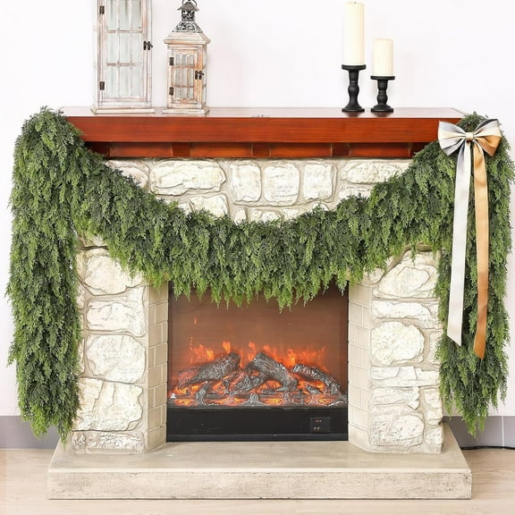 2 PC 5FT Real Touch Cedar Garland - Artificial Christmas Garlands Faux Green Cedar Fake Pine Needles Garland for Fireplace,Table, Stairs, Mantle, Window,Indoor Outdoor,Home,Holiday Decor