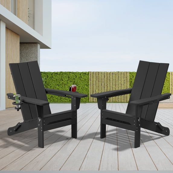 JUSTLET Outdoor Patio Chair, HDPE Folding Adirondack Chair Set of 2, Black