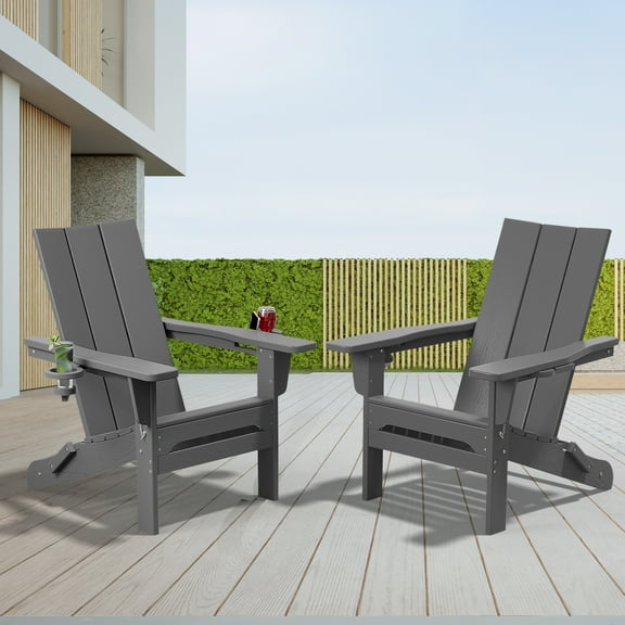 JUSTLET Outdoor Patio Chair, HDPE Folding Adirondack Chair Set of 2, Gray