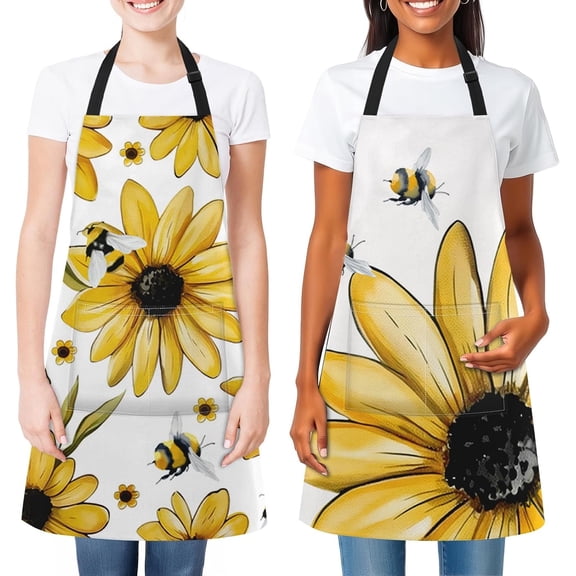 2 PC Aprons Stripe Durable Adjustable Bib with Pockets Apron for Women Men Lovers Chef Home Kitchen Cooking Garden