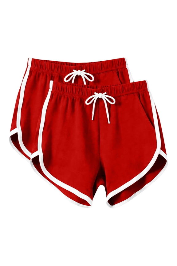 2 PC Athletic Shorts for Women Color Block Elastic Waist Loungwear Dolphin Shorts for Gym Workout Running Jogging Red M