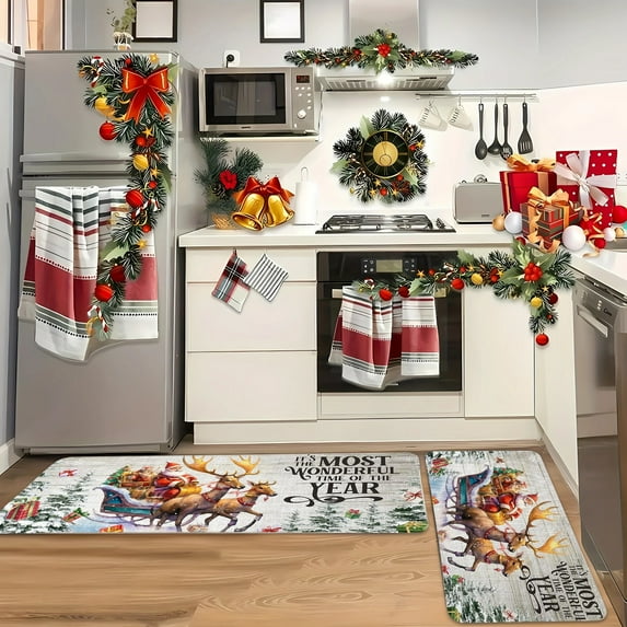 2 PC Christmas Rugs Set Holiday Floor Mats for Living Room Kitchen Bathroom Entryway Door Mat Soft Non-Slip Home Decor(Gray)