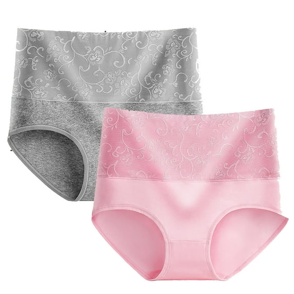 2 PC Cotton Panties for Women High Waist Tummy Control Underwear Shapewear Butt Lifting Brief Panties Comfy Breathable Brief