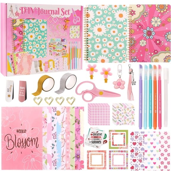 KORALAKIRI 2 Pack DIY Journal Kit for Tween Girls, Journaling Scrapbook Notebook Supplies,Teen Diary Set, Birthday Gifts for Teenage Kids
