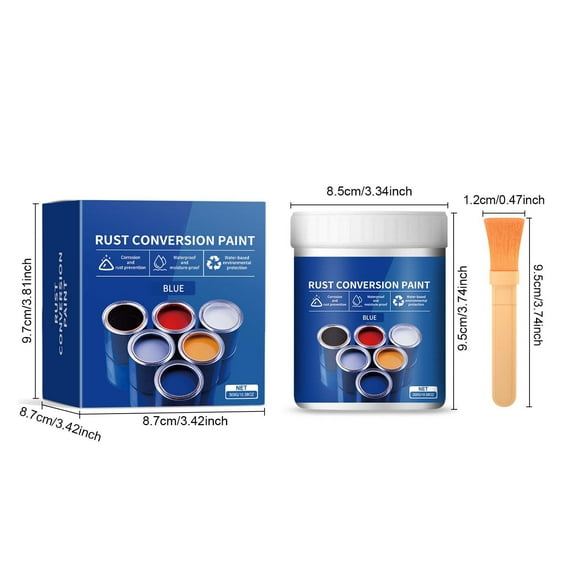 2 PC Effective Rust Converter Paint with 2 Pcs Brush, Water-based Metal Paint, Durable Weather-proof Barrier, Ideal for Automotive Parts and Tools