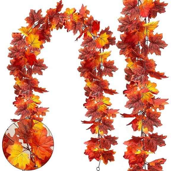 2 PC Fall Garland Fall Decorations for Home, Total 11.8Ft Fall Leaves Garland Artificial Hanging Vine Decor for Autumn Thanksgiving Decorations Indoor Outdoor Mantle Fireplace Wedding Party