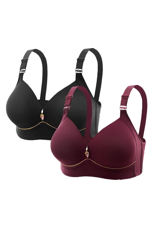 2 PC Full-Coverage Wireless T-Shirt Bra, Women's Bra Wine XL
