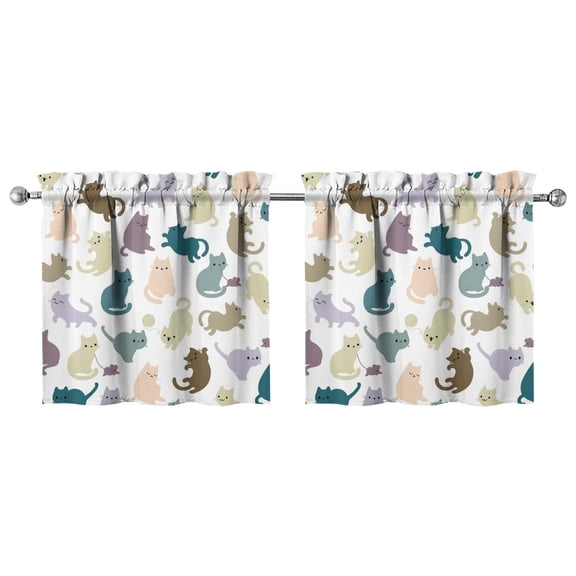 2 PC Funny Cat Pattern Tier Curtains - Pet Lovers Kitchen Window Treatment, 27.5x24 Inch Farmhouse Style Rod Pocket Panels for Home Decor