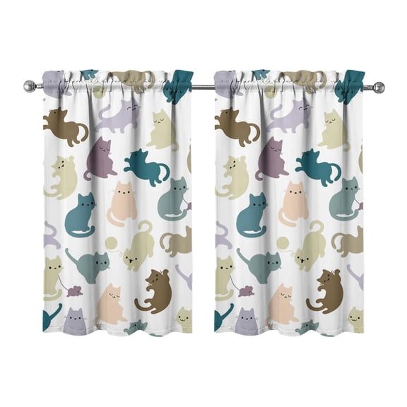 2 PC Funny Cat Pattern Tier Curtains - Pet Lovers Kitchen Window Treatment, 27.5x39 Inch Farmhouse Style Rod Pocket Panels for Home Decor