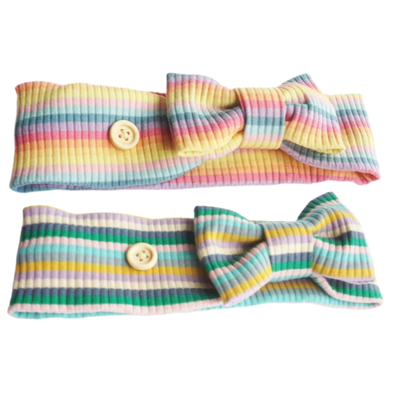 2 PC Girls Multicolor Headbands with Buttons and Removable Bows