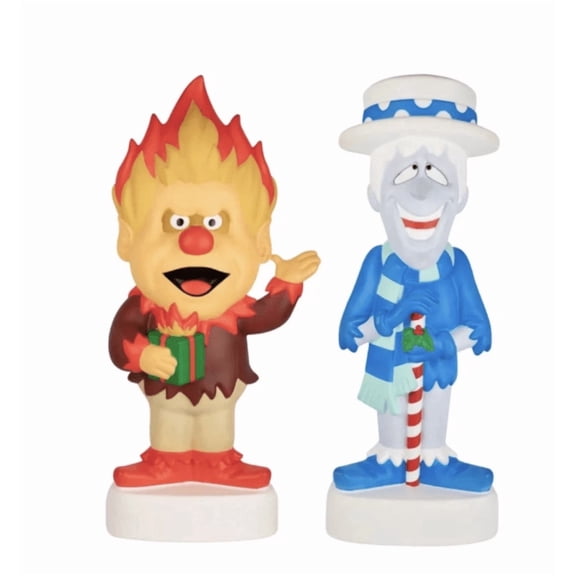 2 PC Heat Miser Snow Miser Light-Up Figures - Classic Christmas Blow Mold Set for Christmas Holiday Porch & Window Display