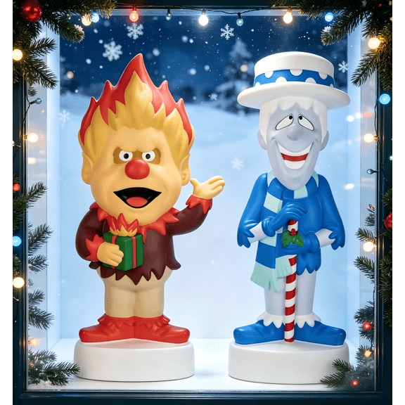 2 PC Heat and Snow Miser Anime LED Lighted Blow Mold Outdoor Christmas Decor