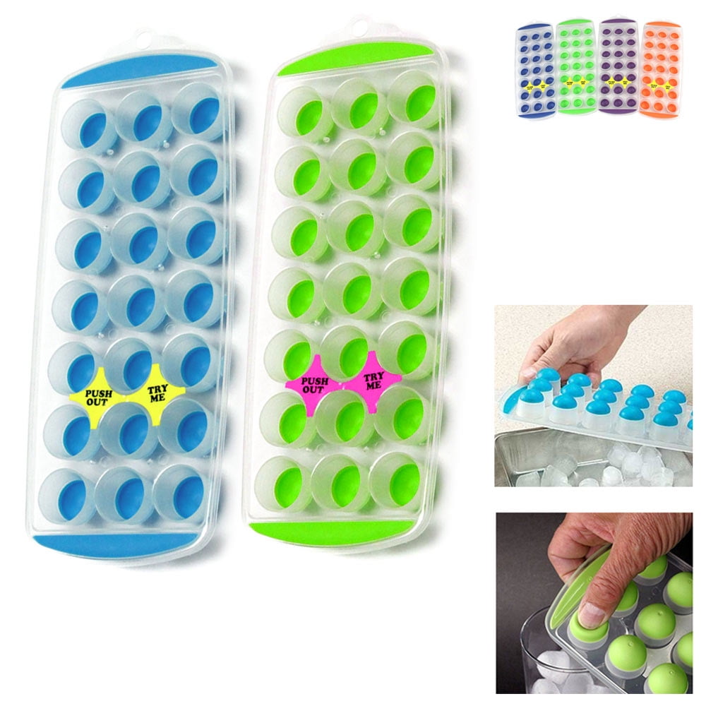 11'' Easy Push Pop Out Round Mini Ice Cube Trays With Flexible Silicone  Bottom! (Set-of-4; Spring Colors)