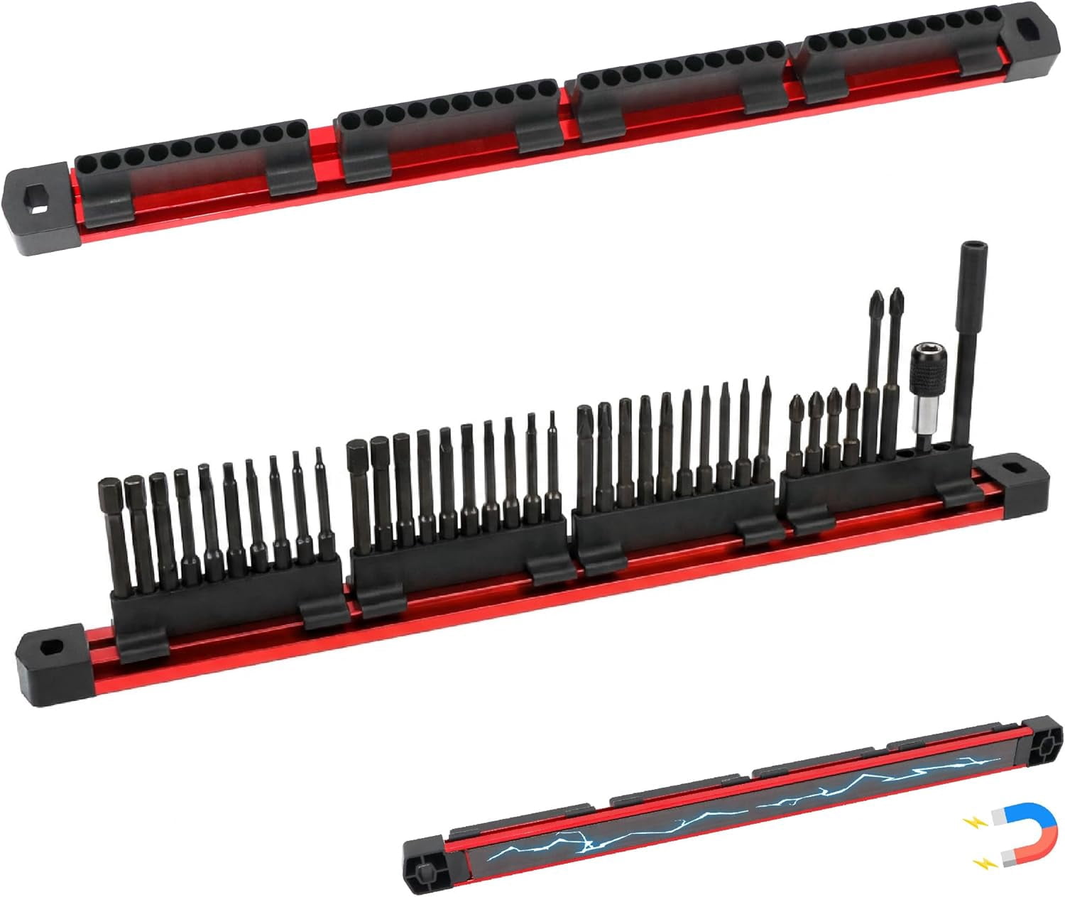 2-PC Magnetic Drill Bit Organizer, Slidable Drill Bit Rack, 80 Holes ...