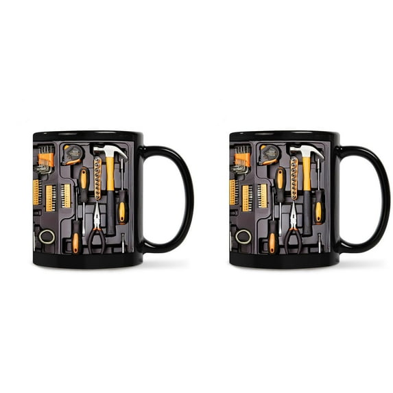 2 PC Mechanic Toolbox Mug, 11oz Ceramic Mechanic Tool Box Coffee Mug Toolbox Mechanic Mug Unique Ceramic Cup Gift Coffee Cup Double-sided Design Unique Gifts for Him Dad Husband
