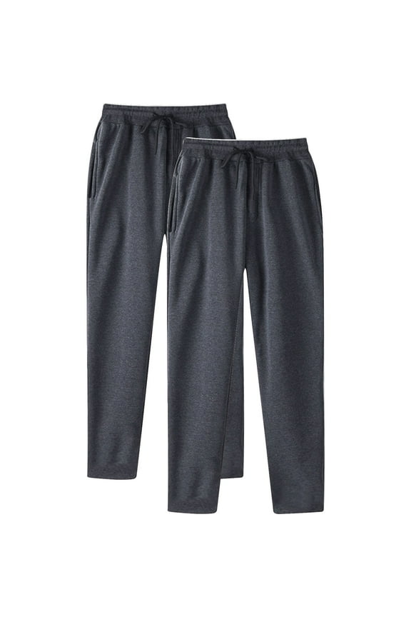 2 PC Men's Casual Pants Regular Fit Elastic Waist Drawstring Twill Pants Straight Leg Pants Fashion Elastic Waist Solid Color Casual Sweat Length Pants