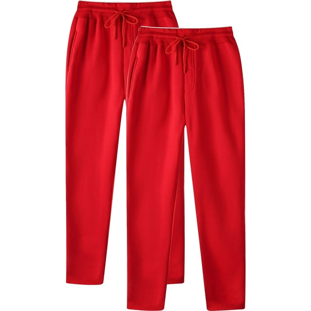 2 PC Men's Casual Pants Regular Fit Elastic Waist Drawstring Twill Pants Straight Leg Pants Fashion Elastic Waist Solid Color Casual Sweat Length Pants