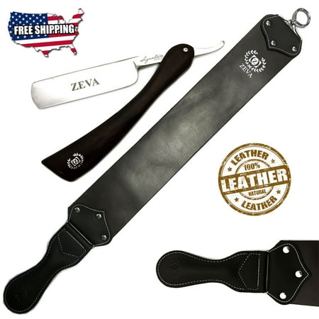 2 PC Men's Shave Ready Wood Handle Straight Razor + 26.3/4" Leather Strop Belt