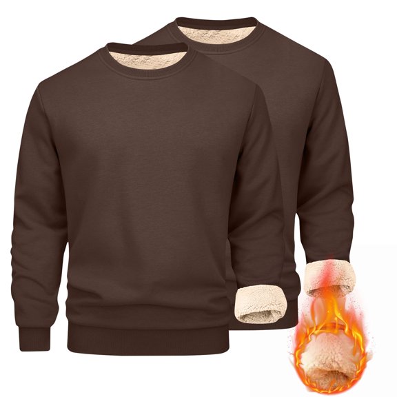 2 PC Men's Sherpa Lined Sweatshirt Thermal Winter Pullover Breathable Loose Fit Crew Neck for Athletic Outdoor Casual Wear Plus Size
