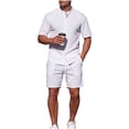 thumbnail image 1 of 2 PC Outfit Set for Men Collared Short Sleeve Button Down Shirt and Drawstring Shorts Casual Summer Ribbed Outfit Sets White M, 1 of 8