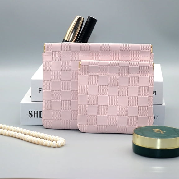 2 PC Pocket Cosmetic Bag for Purse, Lipstick & Coin Storage Purse Organizer Pouches,Small Cosmetic Bag for Women,Holographic Green Faux Leather Waterproof, Travel Makeup Pouch & Essentials