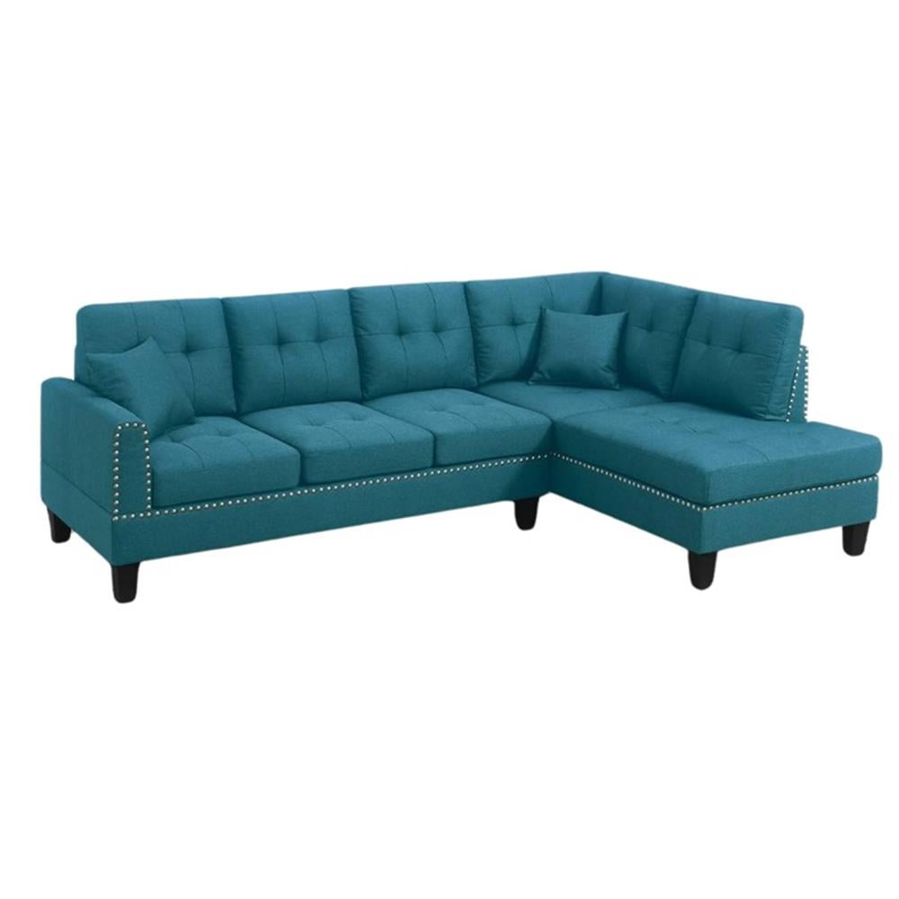 Azure Linen Tufted Two-Piece Sectional Sofa with Nailhead Trim