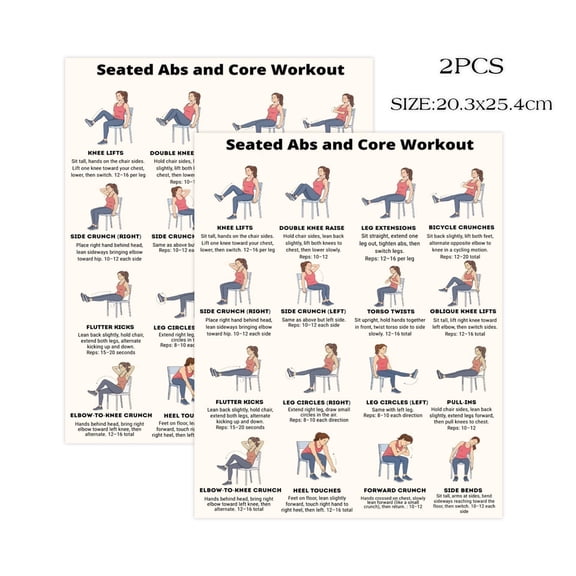 2 PC Senior Seated Tai Chi 30-Day Challenge Chart - Easy Daily Chair Exercises for Balance & Core Strength Improvement #A