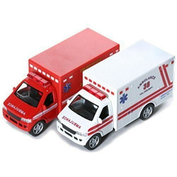2 PC Set 5" Kinsfun Ambulance Paramedic Rescue Team Truck Diecast Model Toy