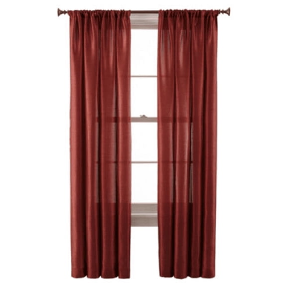 2-PC Set MR2 Brick color Rod Pocket Faux Silk Window Curtain Treatment, Set of Two (2) Solid Semi Sheer Panels 55" W x 84" L (Each)