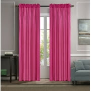 2-PC Set MR2 Hot pink color Rod Pocket Faux Silk Window Curtain Treatment, Set of Two 2 Solid Semi Sheer Panels 55 W x 84 L Each