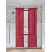 2-PC Set MR2 Red color Rod Pocket Faux Silk Window Curtain Treatment, Set of Two (2) Solid Semi Sheer Panels 55" W x 84" L (Each)