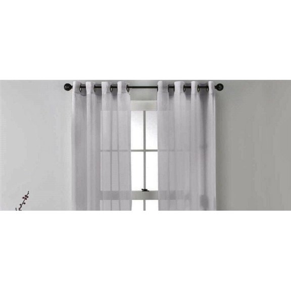 2-PC Set Ruby SILVER Solid Sheer Panels Faux Silk with Grommets Window Curtain Treatment Panel See Thru size 55" Wide x 36" Long (Each)
