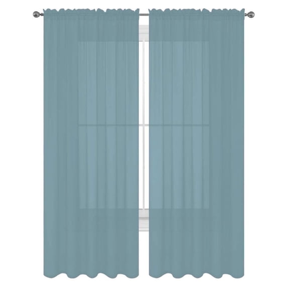 2 PC Solid Rod Pocket Sheer Window Curtain Treatment Drape Voile Panels in Variety of Colors (55"x84", Slate Blue)