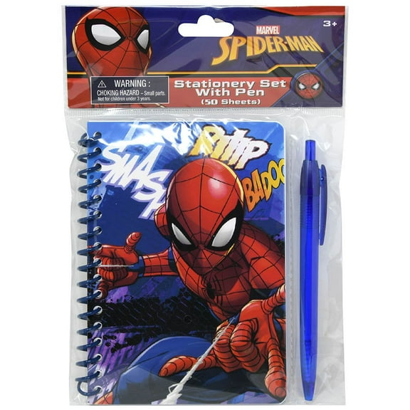 2 PC Spiderman "Movie " Spiral Notebook with Pen in Poly Bag with Header 50 Sheets