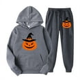 thumbnail image 1 of 2 PC Sweatsuit Set for Women Plus Size Halloween Cute Graphic Hoodie Sweatshirt Matching Sweatpants Tracksuit Casual Set,Dark Gray 3,2XL, 1 of 3