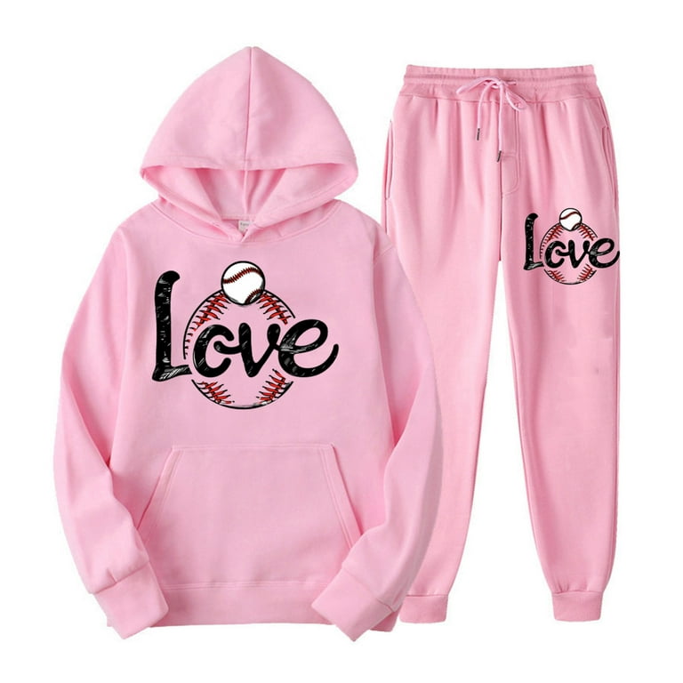 Pink Cute Matching Sweatshirt And Sweatpants PC Sweatsuit Set For