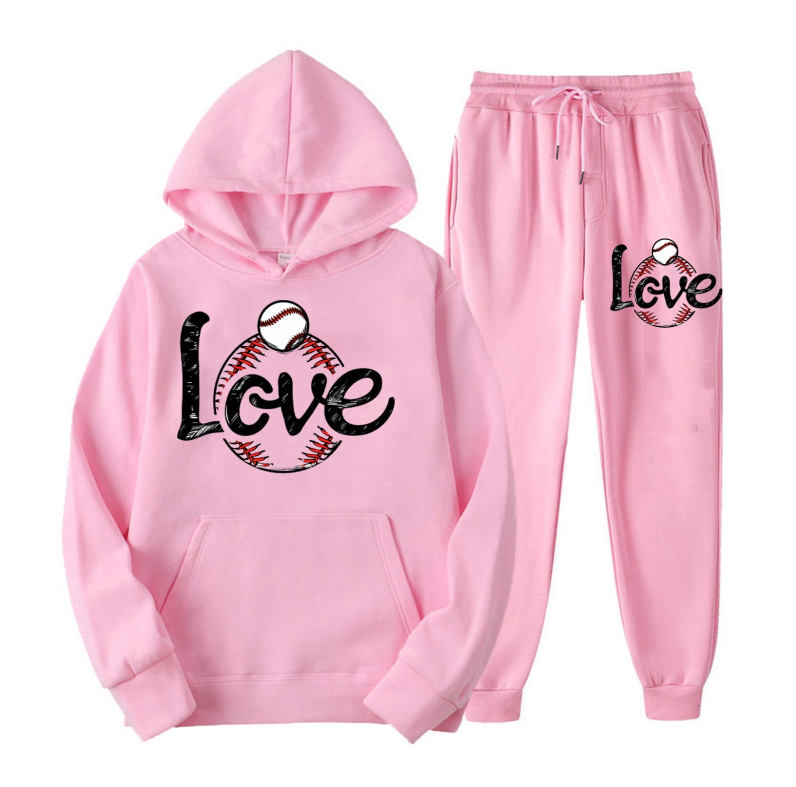 2 PC Sweatsuit Set for Women Plus Size Halloween Cute Graphic Hoodie Sweatshirt Matching Sweatpants Tracksuit Casual Set Pink 2 XL Walmart