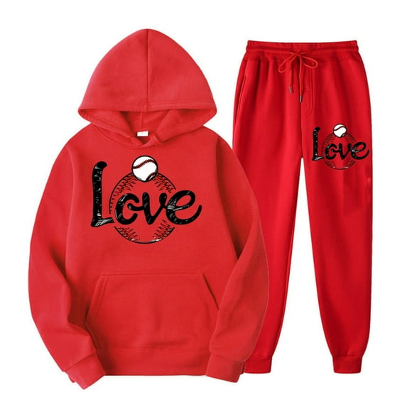 2 PC Sweatsuit Set for Women Plus Size Halloween Cute Graphic Hoodie Sweatshirt Matching Sweatpants Tracksuit Casual Set,Red 2,S