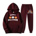 thumbnail image 1 of 2 PC Sweatsuit Set for Women Plus Size Halloween Cute Graphic Hoodie Sweatshirt Matching Sweatpants Tracksuit Casual Set,Wine 1,M, 1 of 3