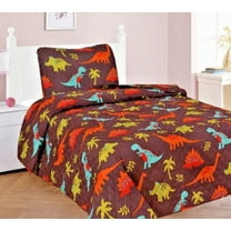 2-PC TWIN DINOSAUR Kids Microfiber Bedding Quilt Set, 1 Print Quilted Coverlet with 1 Matching Pillow Sham Included
