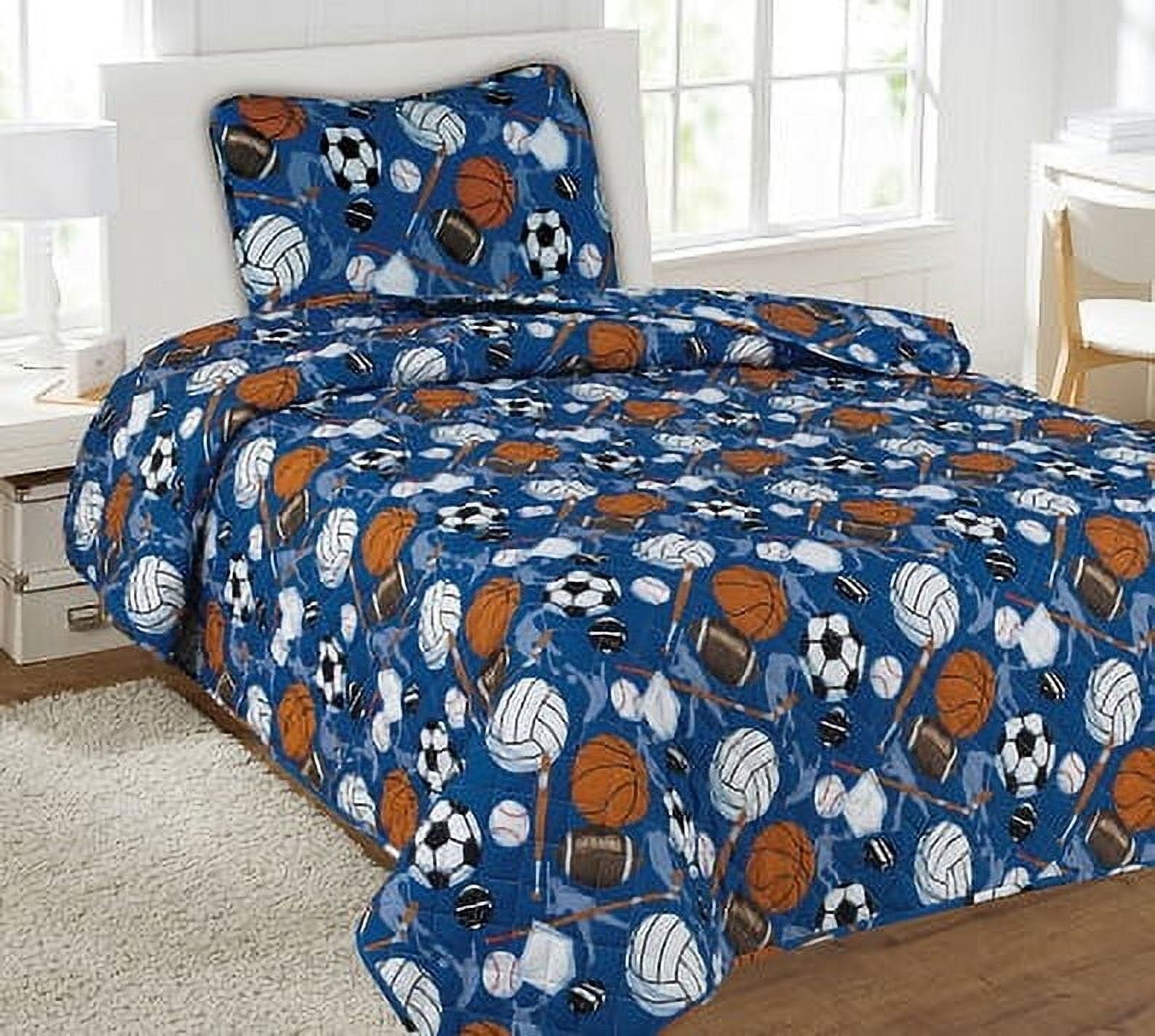 2-PC TWIN SPORT Kids Microfiber Bedding Quilt Set, 1 Print Quilted Coverlet with 1 Matching Pillow Sham Included