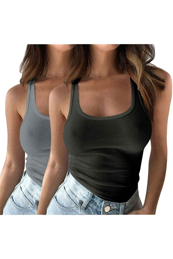 2 PC Tank Tops for Women Scoop Neck Sleeveless Camisole Gym Workout Tops Moisture Wicking