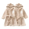 thumbnail image 1 of 2 PC Toddler Robe Boys Girls Hooded Flannel Bathrobe Long Sleeve Soft Fleece Plush Robes Cute Animal Pajamas Sleepwear, Khaki, 6 Years, 1 of 4
