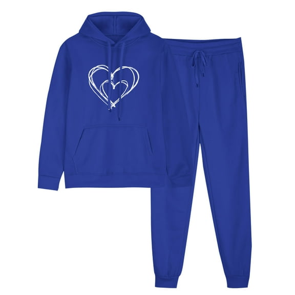 2 PC Tracksuit Set Men Women Casual Loose Long Sleeve Hoodie Sweatsuit Sets Pullover Sweatshirt Joggers Sweatpants Set,Blue 1,L
