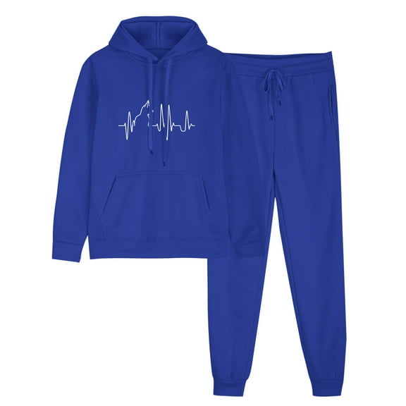 2 PC Tracksuit Set Men Women Casual Loose Long Sleeve Hoodie Sweatsuit Sets Print Pullover Sweatshirt Joggers Sweatpants Set,Blue 3,XL