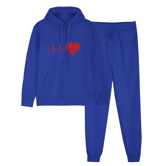 2 PC Tracksuit Set Men Women Casual Loose Long Sleeve Hoodie Sweatsuit Sets Print Pullover Sweatshirt Joggers Sweatpants Set,Blue 4,M