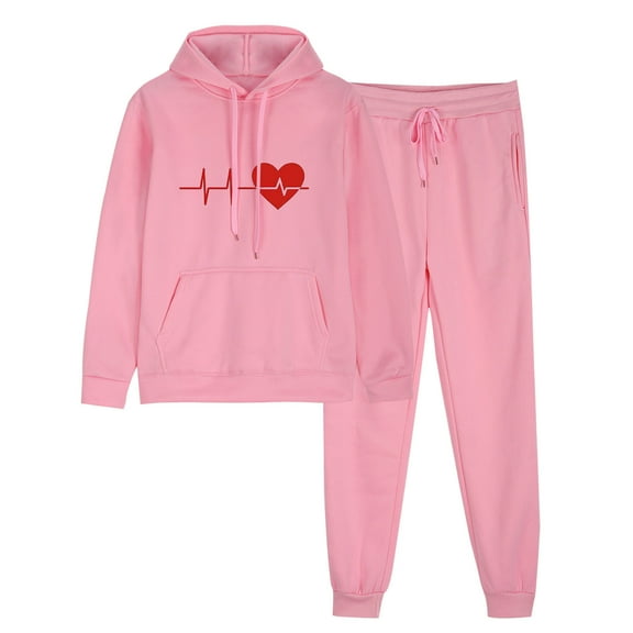 2 PC Tracksuit Set Men Women Casual Loose Long Sleeve Hoodie Sweatsuit Sets Print Pullover Sweatshirt Joggers Sweatpants Set,Pink 4,L